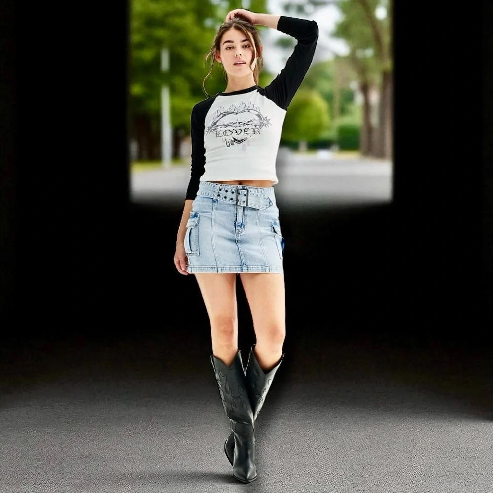 SO Y2K Skirt Denim Cargo Utility Mini Grunge Retro Alt Junior’s 5 Waist 27